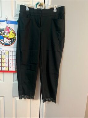 Lane Bryant Dark Green Cropped Pants with Lace Trim